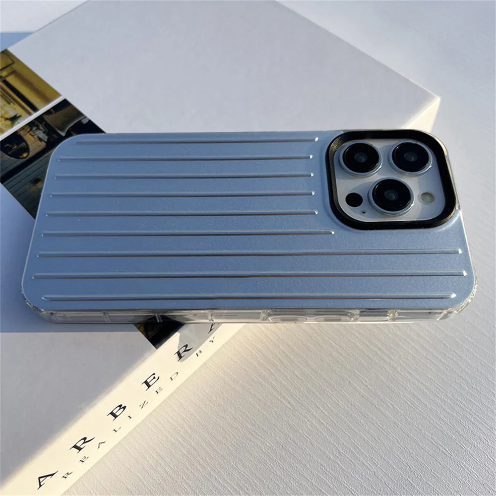Stylish Business Luggage Phone Case For iPhone Cover Hard 3D Stripe Silver Case