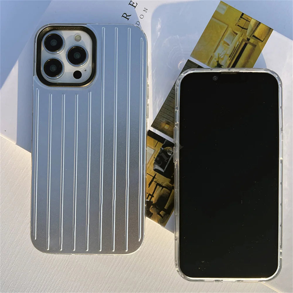 Stylish Business Luggage Phone Case For iPhone Cover Hard 3D Stripe Silver Case