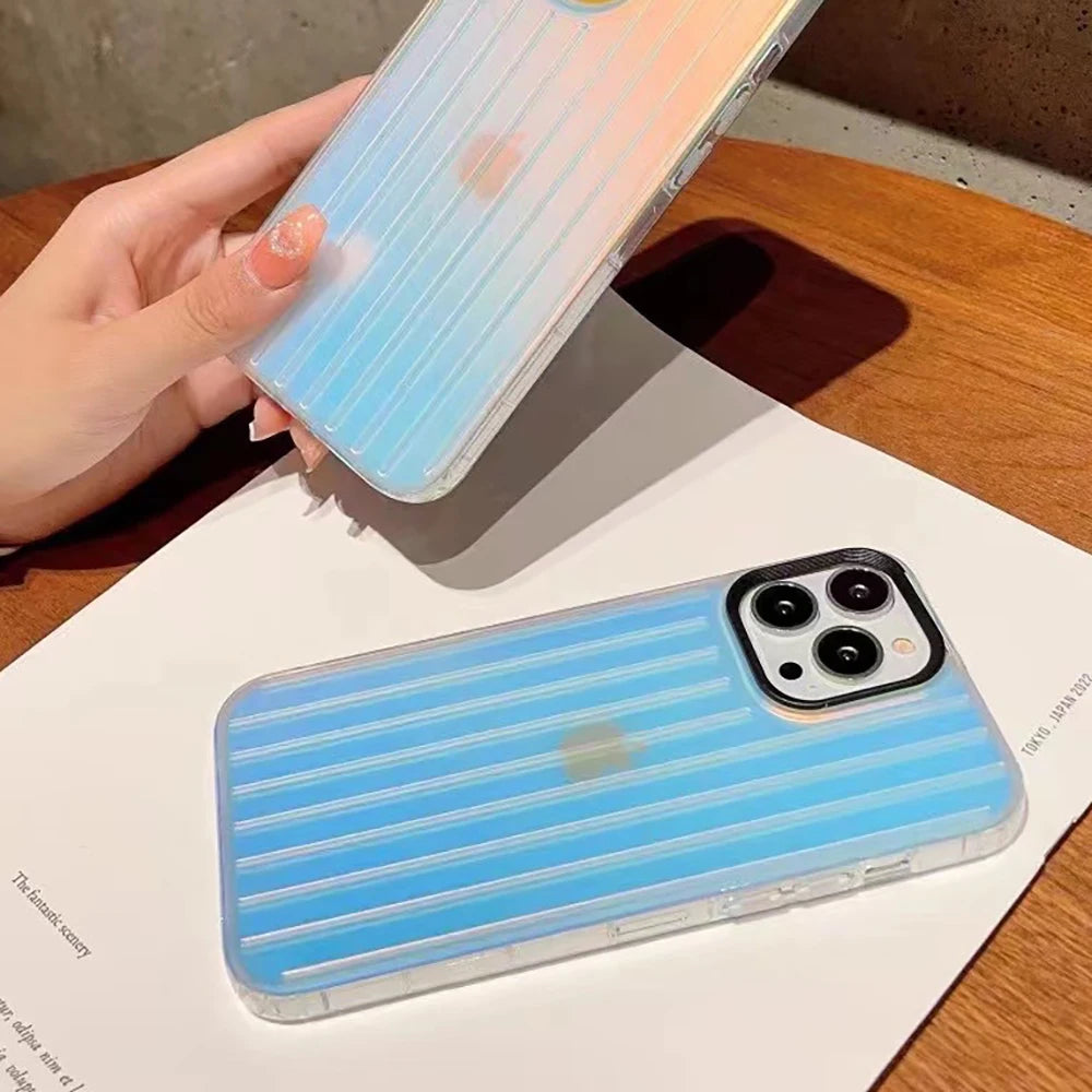 Stylish Business Luggage Phone Case For iPhone Cover Hard 3D Stripe Silver Case