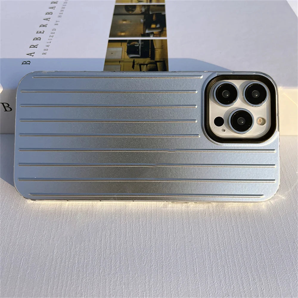 Stylish Business Luggage Phone Case For iPhone Cover Hard 3D Stripe Silver Case