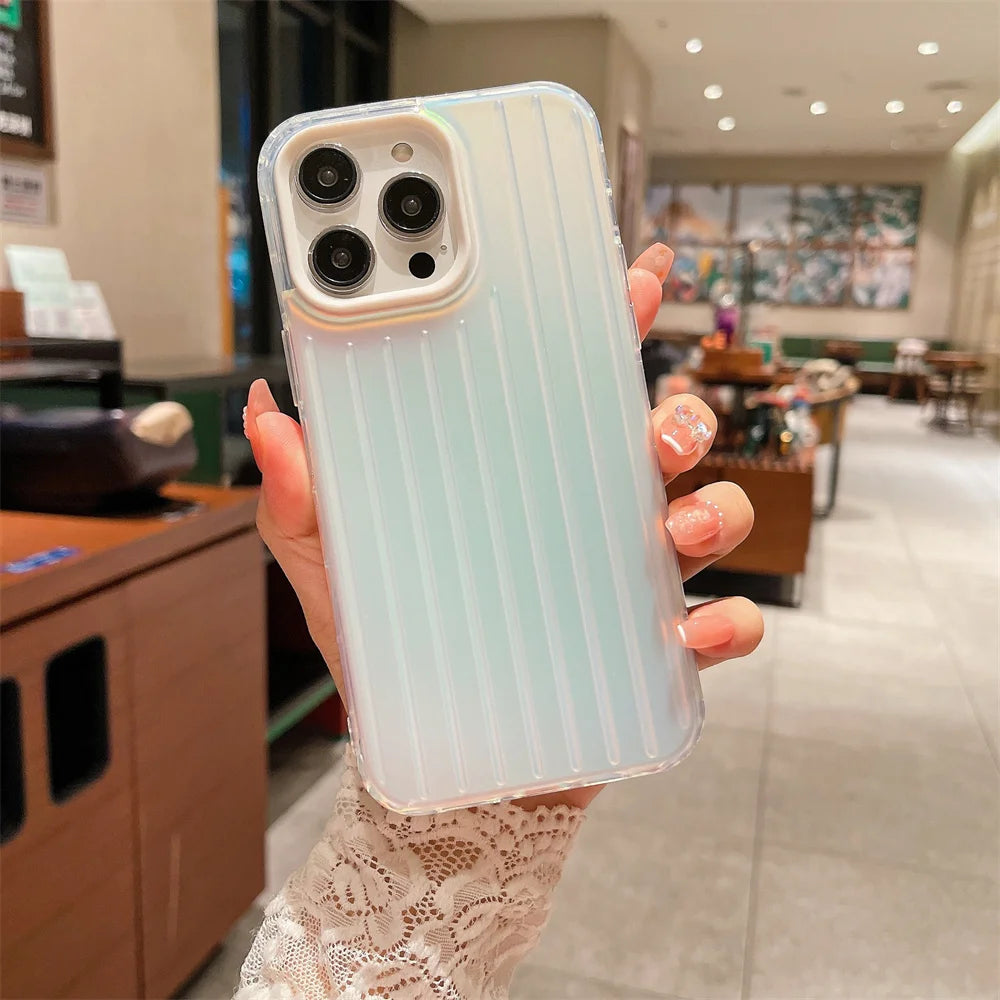 Stylish Business Luggage Phone Case For iPhone Cover Hard 3D Stripe Silver Case