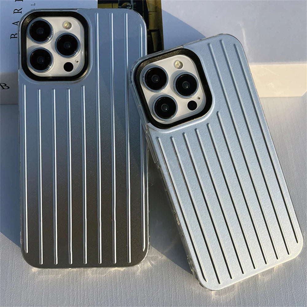 Stylish Business Luggage Phone Case For iPhone Cover Hard 3D Stripe Silver Case