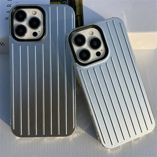 Stylish Business Luggage Phone Case For iPhone Cover Hard 3D Stripe Silver Case
