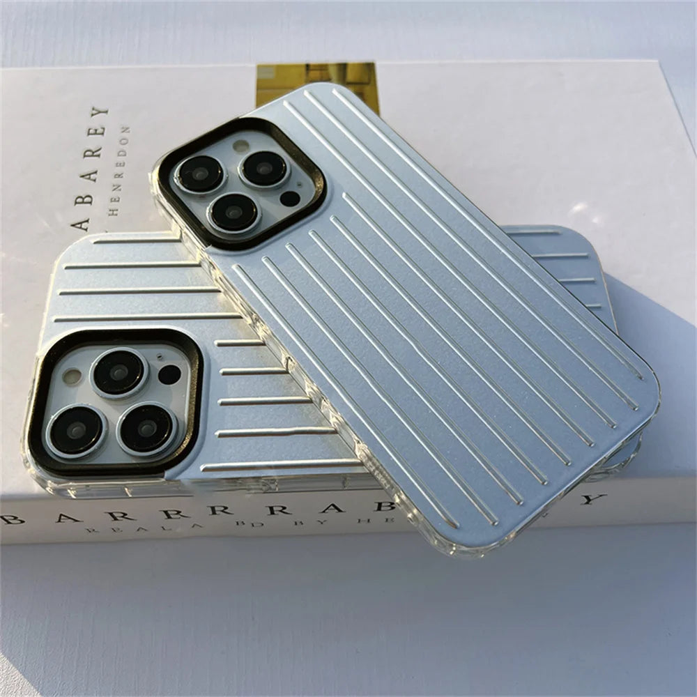 Stylish Business Luggage Phone Case For iPhone Cover Hard 3D Stripe Silver Case