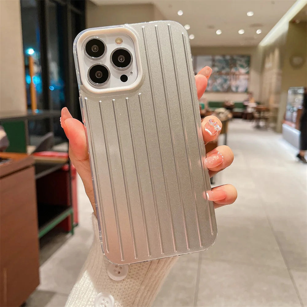 Stylish Business Luggage Phone Case For iPhone Cover Hard 3D Stripe Silver Case